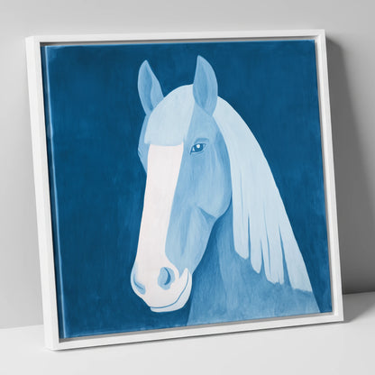 The Blue Blaze horse breed canvas wall art in white frame
