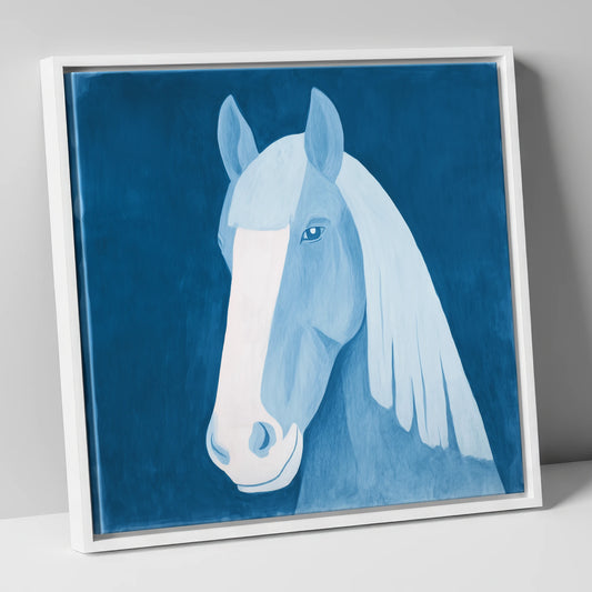 The Blue Blaze horse breed canvas wall art in white frame