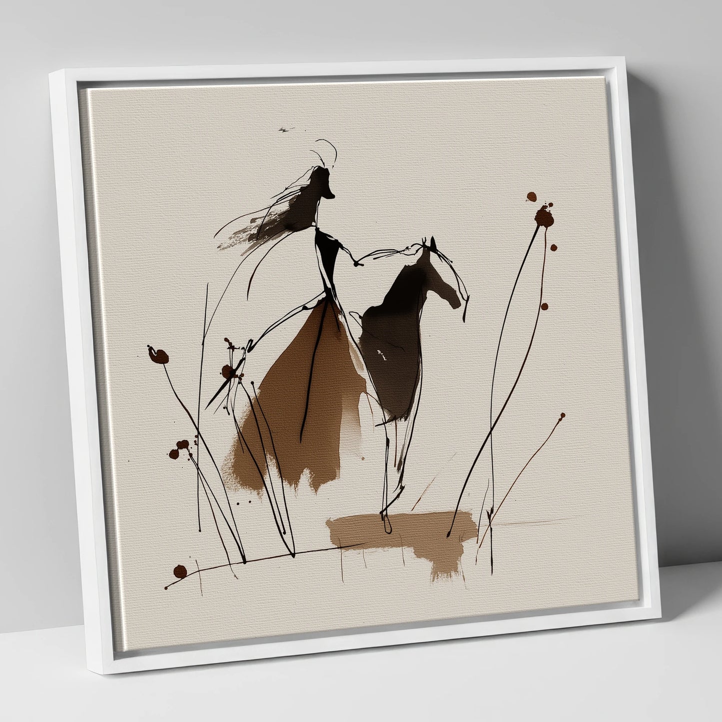 Fluid Harmony horse & rider canvas wall art in white frame