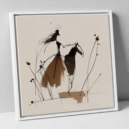 Fluid Harmony horse & rider canvas wall art in white frame
