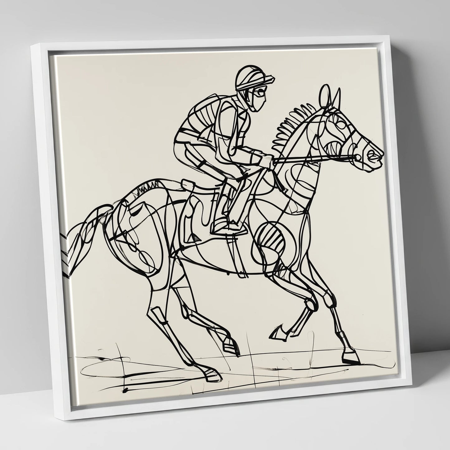 Geometry of Speed racing horse canvas wall art in white frame