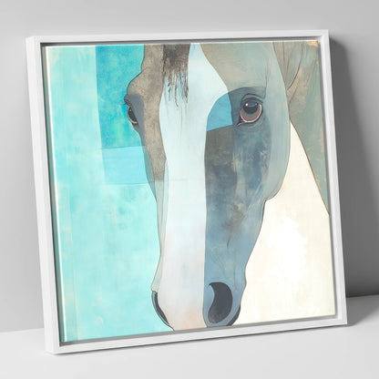 Modern Grey Gaze horse portrait canvas wall art in white frame