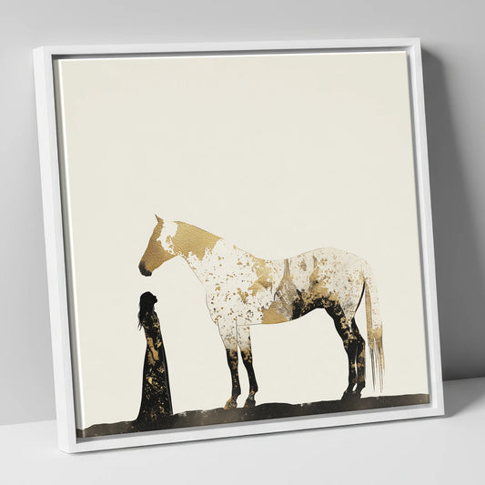 The Golden Bond horse & rider canvas wall art in white frame