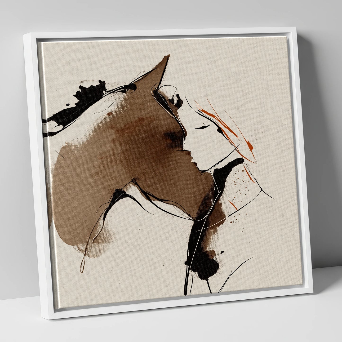 Silent Connection horse & rider canvas wall art in white frame