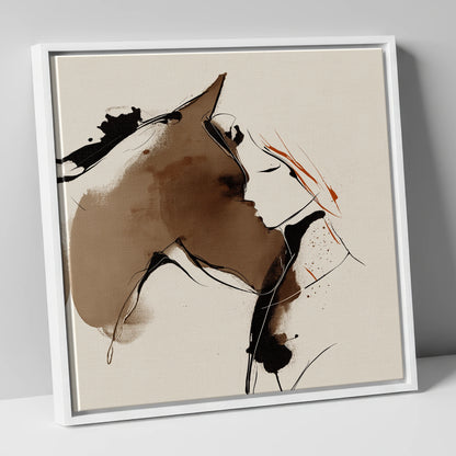 Silent Connection horse & rider canvas wall art in white frame