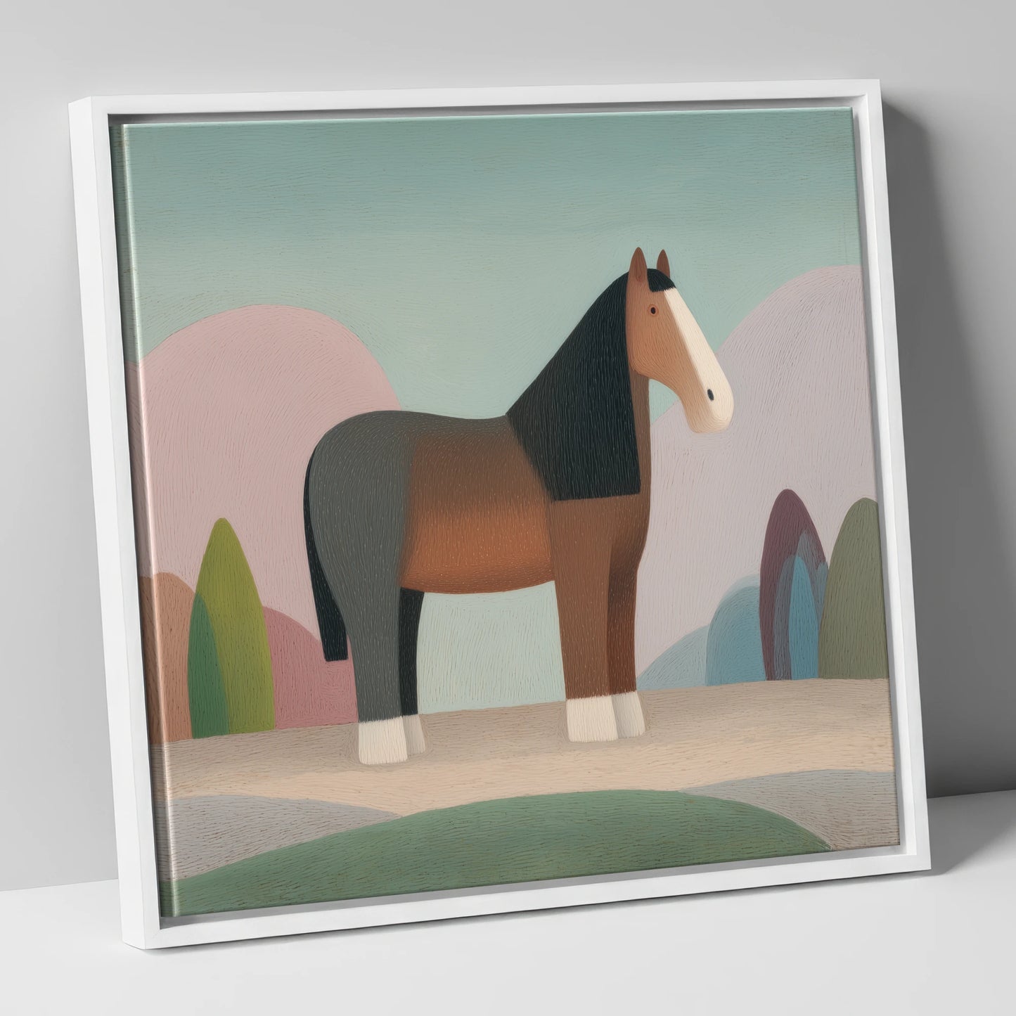 The Patient Cob horse breed canvas wall art in white frame