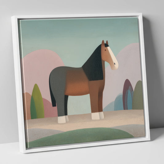The Patient Cob horse breed canvas wall art in white frame