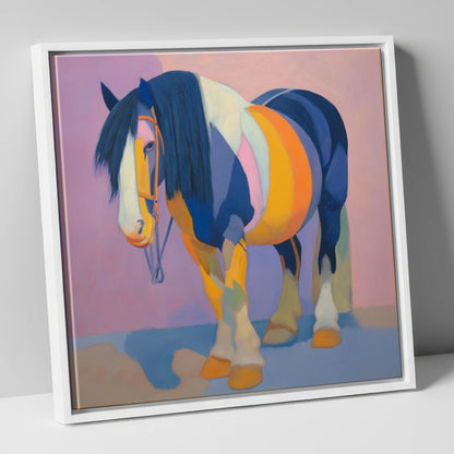 Vibrant Indigo Cob horse breed canvas wall art in white frame