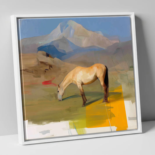Golden Mountain Pasture horse landscape canvas wall art in white frame