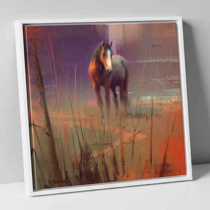 Violet Dawn Solitude horse landscape canvas wall art in white frame