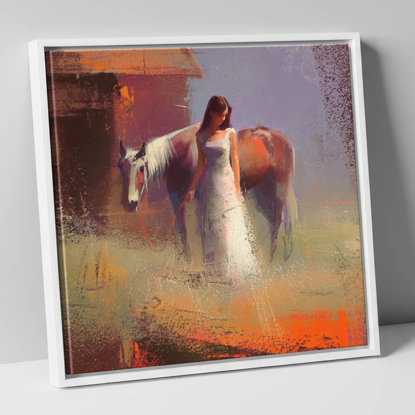 A Quiet Bond horse & rider canvas wall art in white frame