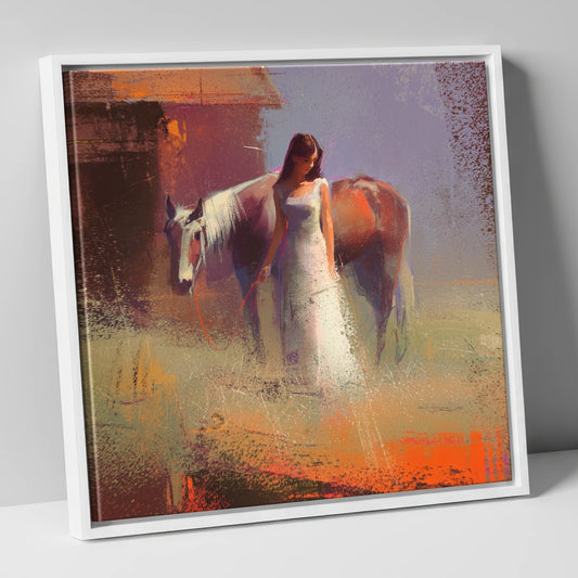 A Quiet Bond horse & rider canvas wall art in white frame