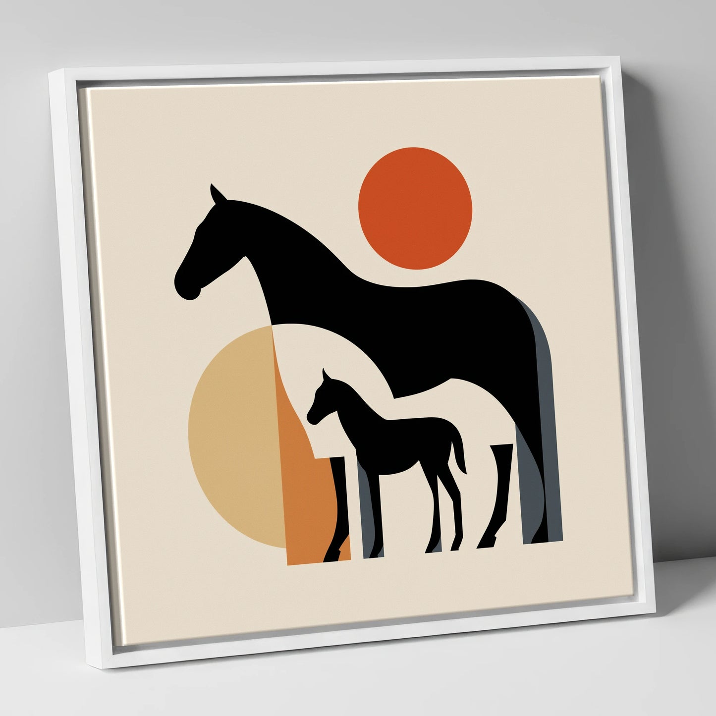 Mid-Century Mare and Foal mare & foal canvas wall art in white frame