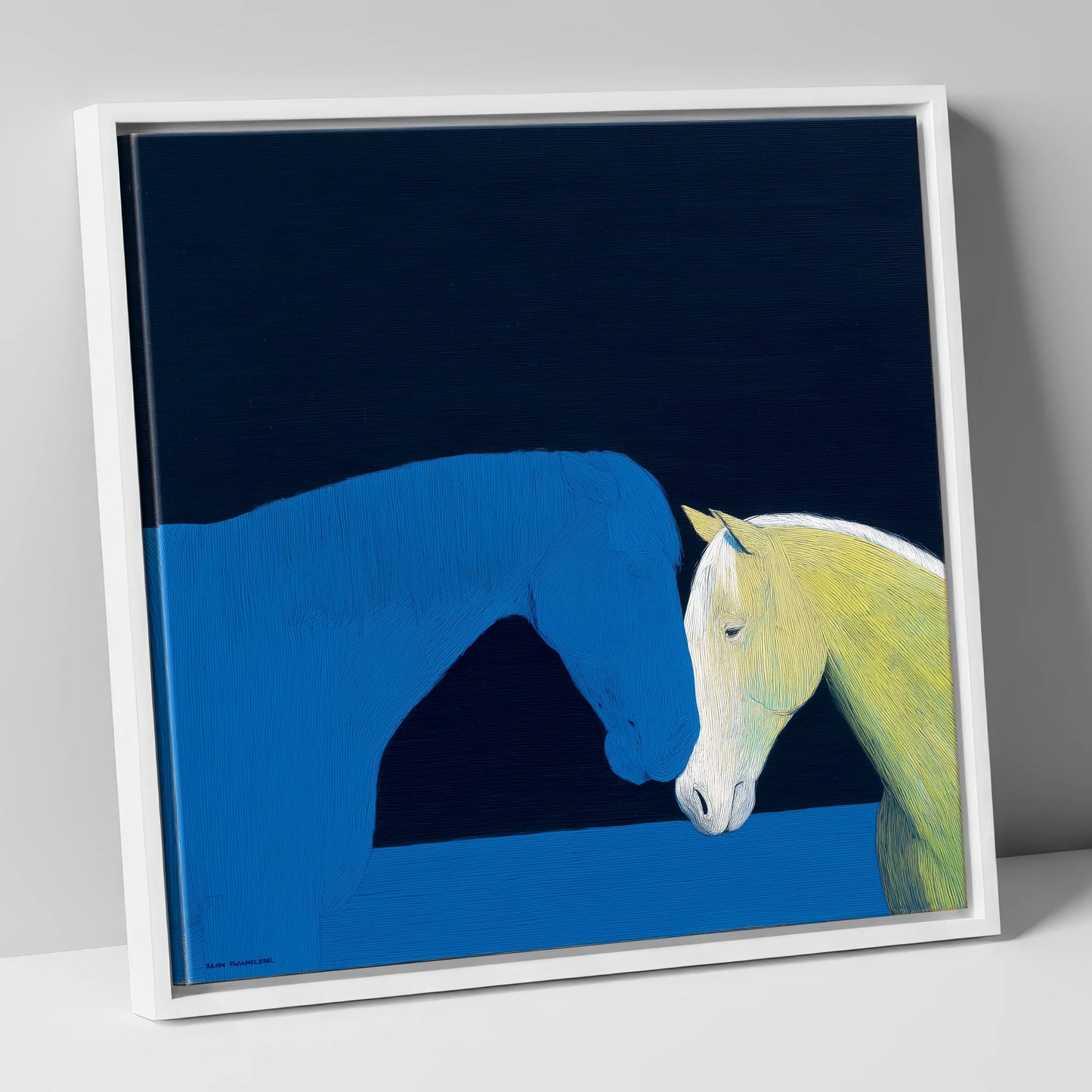 Silent Greeting horse portrait canvas wall art in white frame