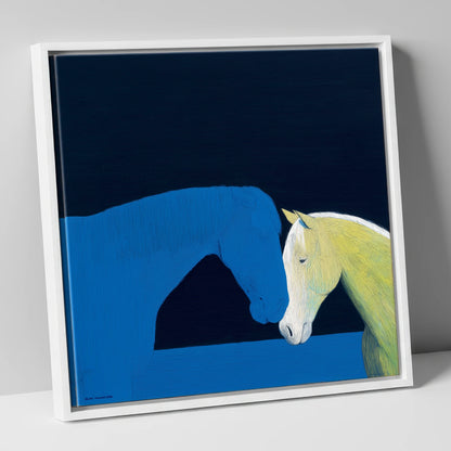 Silent Greeting horse portrait canvas wall art in white frame