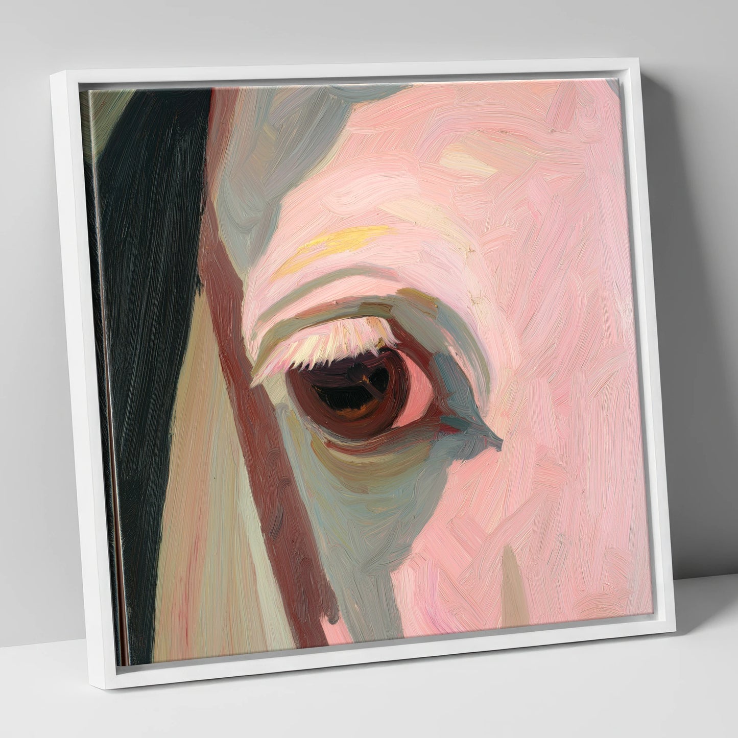 A Gentle Gaze horse portrait canvas wall art in white frame
