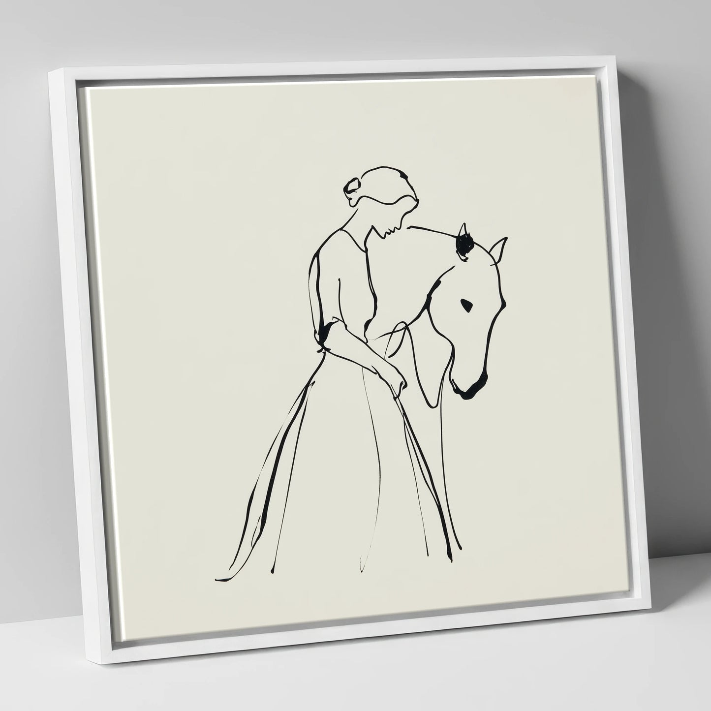Elegant Connection horse & rider canvas wall art in white frame