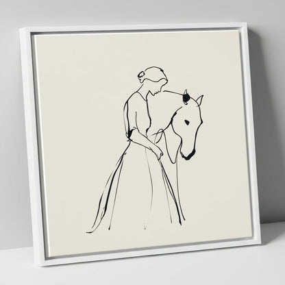 Elegant Connection horse & rider canvas wall art in white frame