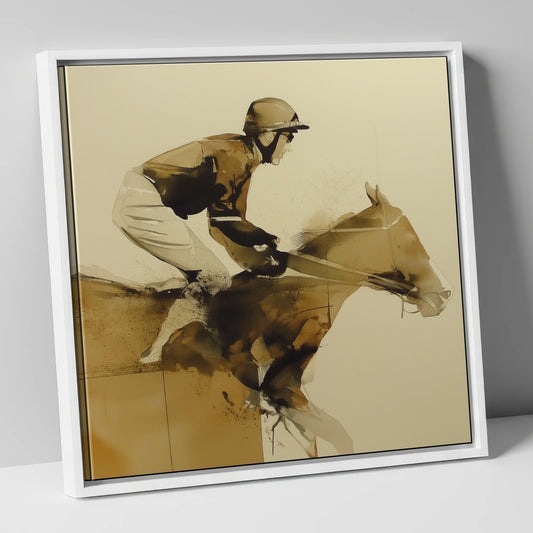 The Final Fence racing horse canvas wall art in white frame