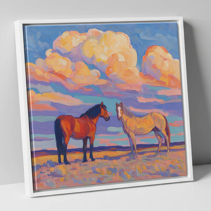 Under Painted Skies horse landscape canvas wall art in white frame