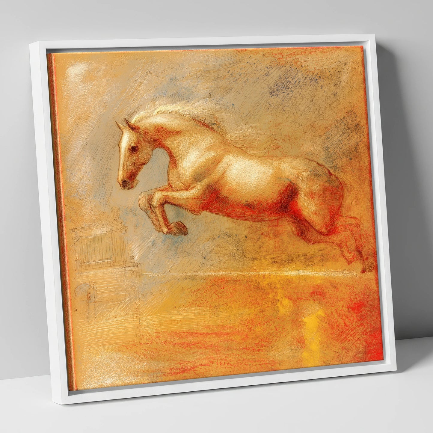 Ethereal Flight show jumping horse canvas wall art in white frame