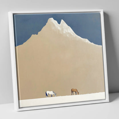 Beneath the Golden Peak horse landscape canvas wall art in white frame