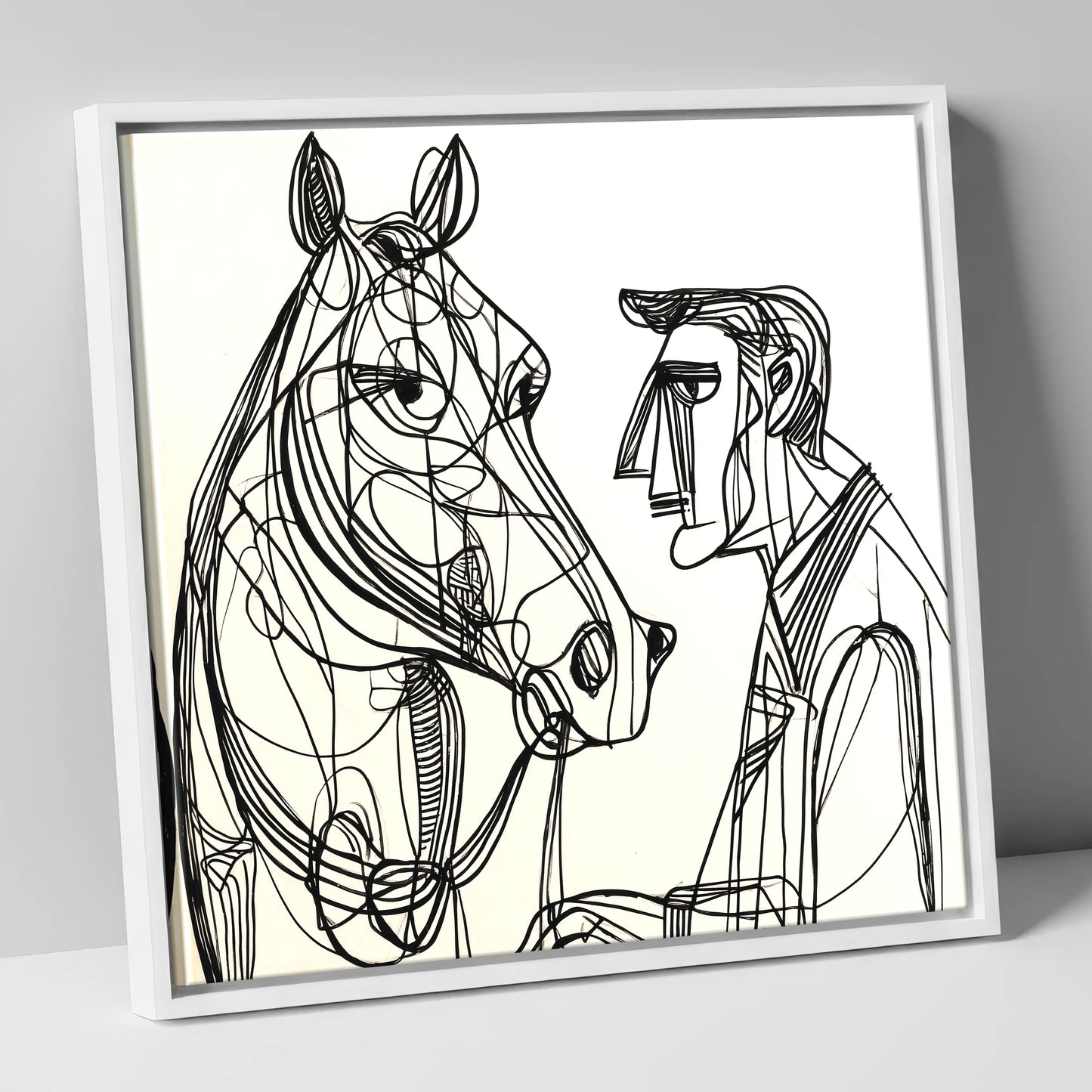 Modern Connection horse & rider canvas wall art in white frame