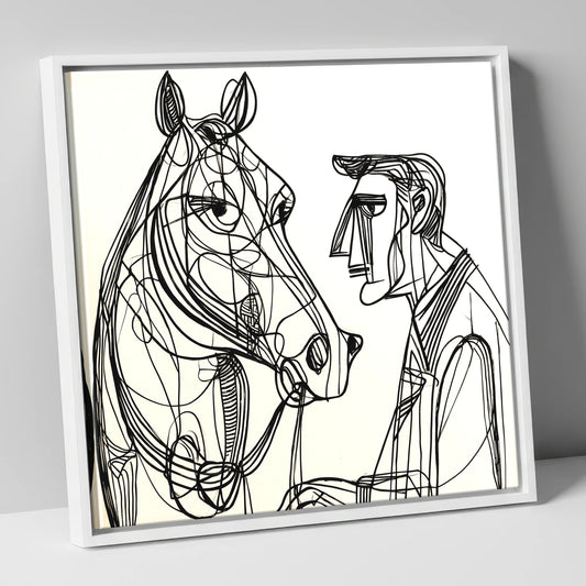 Modern Connection horse & rider canvas wall art in white frame