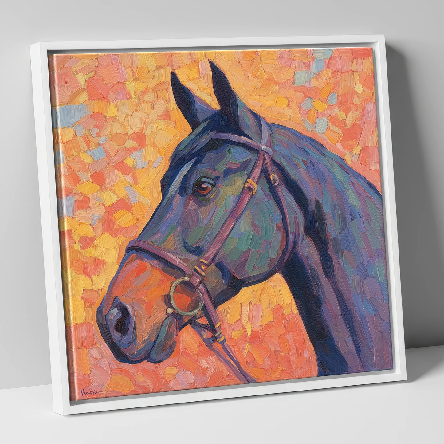 Radiant Equine Profile horse portrait canvas wall art in white frame