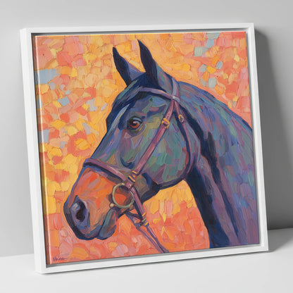 Radiant Equine Profile horse portrait canvas wall art in white frame
