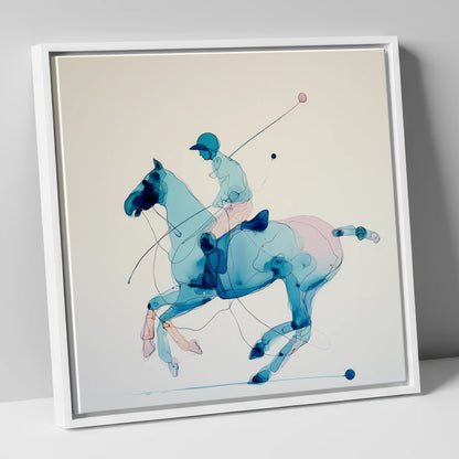 Azure Polo Gallop polo horse canvas wall art in white frame
