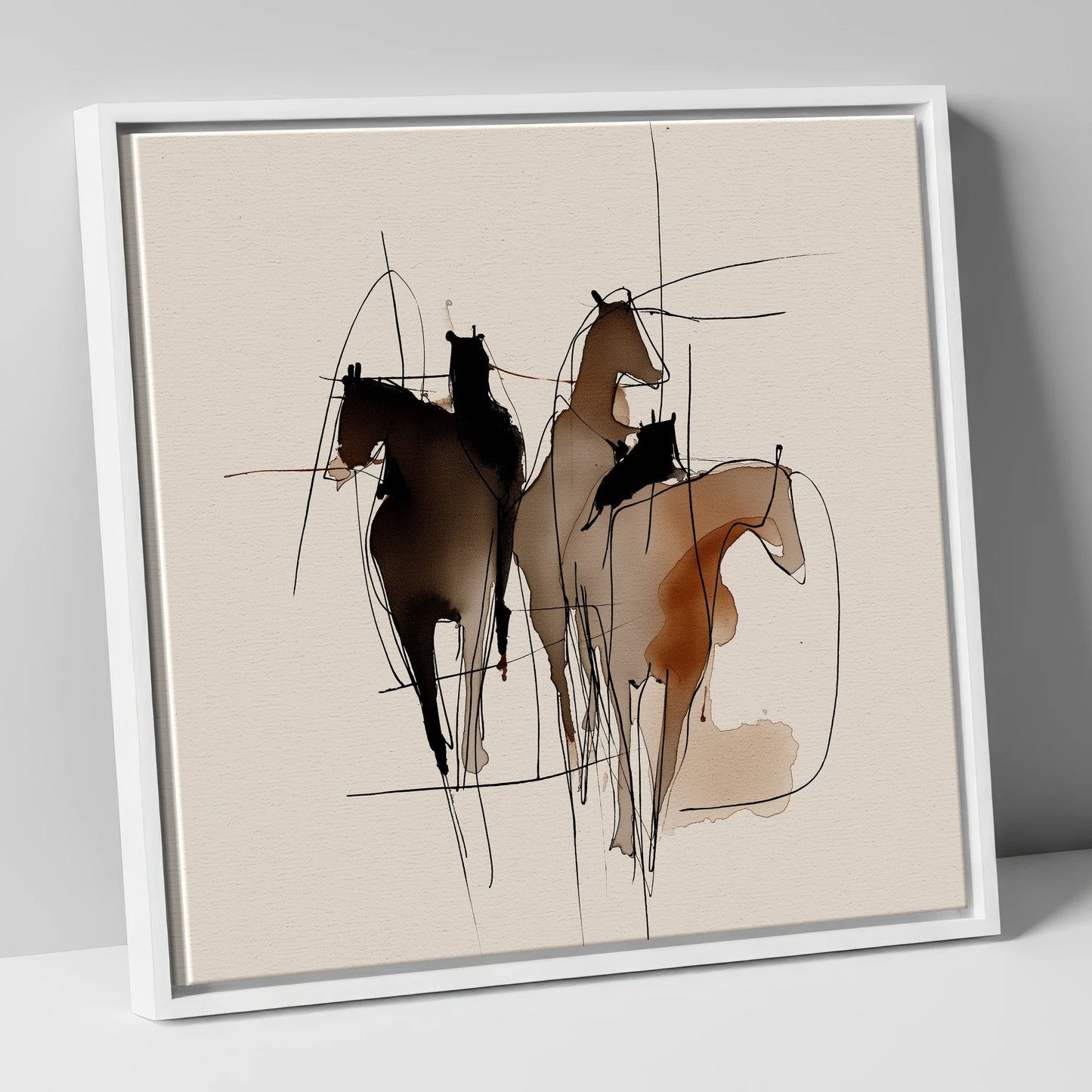 Dynamic Equine Trio horse portrait canvas wall art in white frame