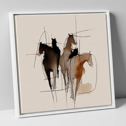 Dynamic Equine Trio horse portrait canvas wall art in white frame