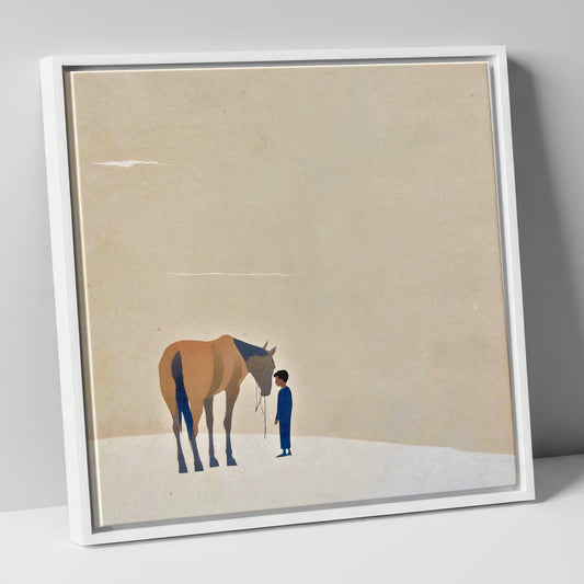 A Quiet Understanding horse & rider canvas wall art in white frame