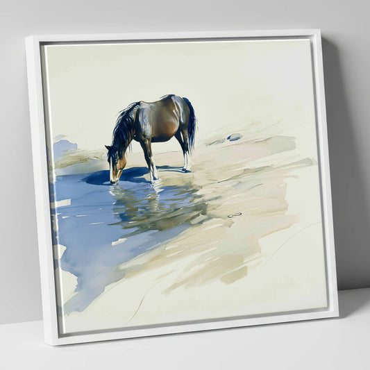 Quiet Reflection wild horses canvas wall art in white frame