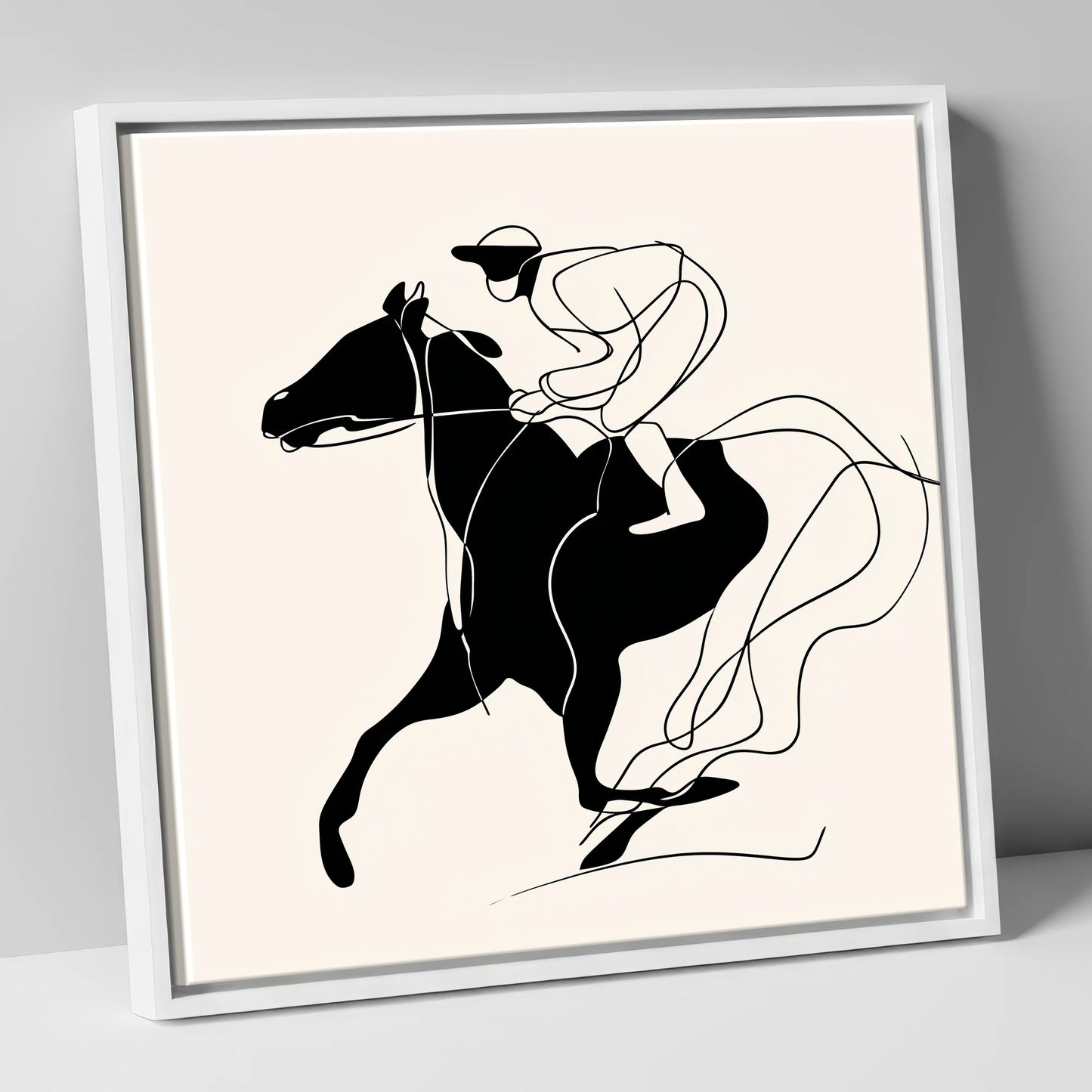 Fluidity in Motion racing horse canvas wall art in white frame