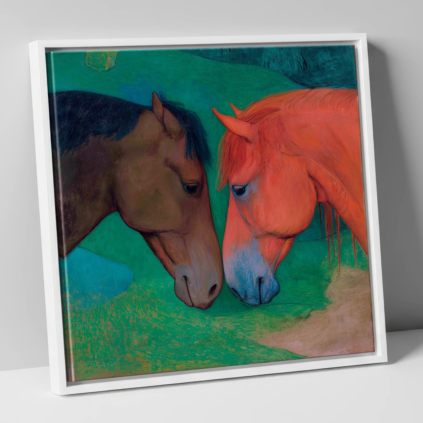 Gentle Companions horse portrait canvas wall art in white frame