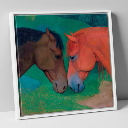 Gentle Companions horse portrait canvas wall art in white frame