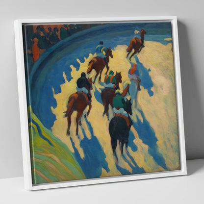 Shadows on the Bend racing horse canvas wall art in white frame