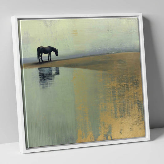 The Gilded Estuary horse landscape canvas wall art in white frame