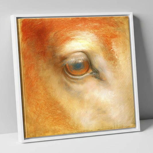 The Amber Gaze horse portrait canvas wall art in white frame