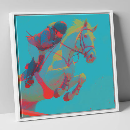 Vivid Airtime show jumping horse canvas wall art in white frame