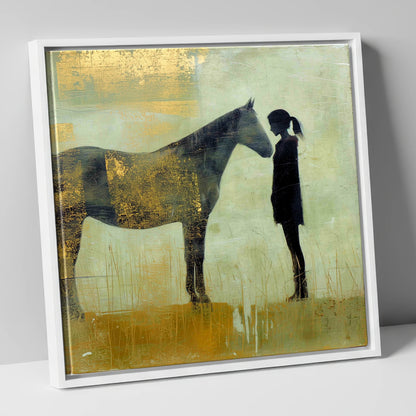 The Golden Bond horse & rider canvas wall art in white frame
