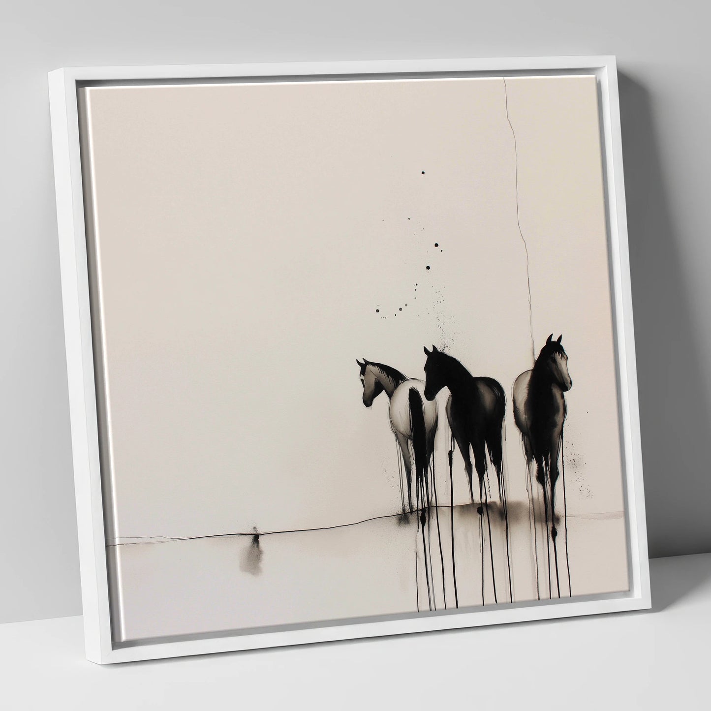 Three Silent Silhouettes horse landscape canvas wall art in white frame