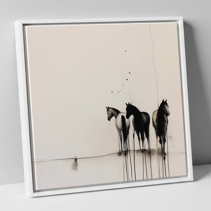 Three Silent Silhouettes horse landscape canvas wall art in white frame