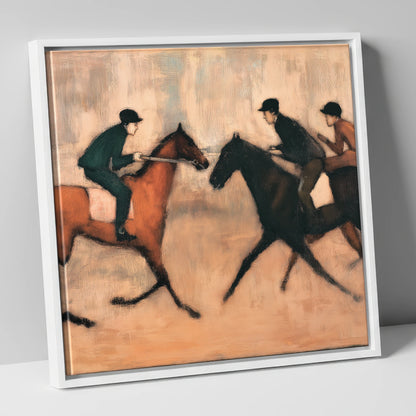 Meeting on the Gallops racing horse canvas wall art in white frame