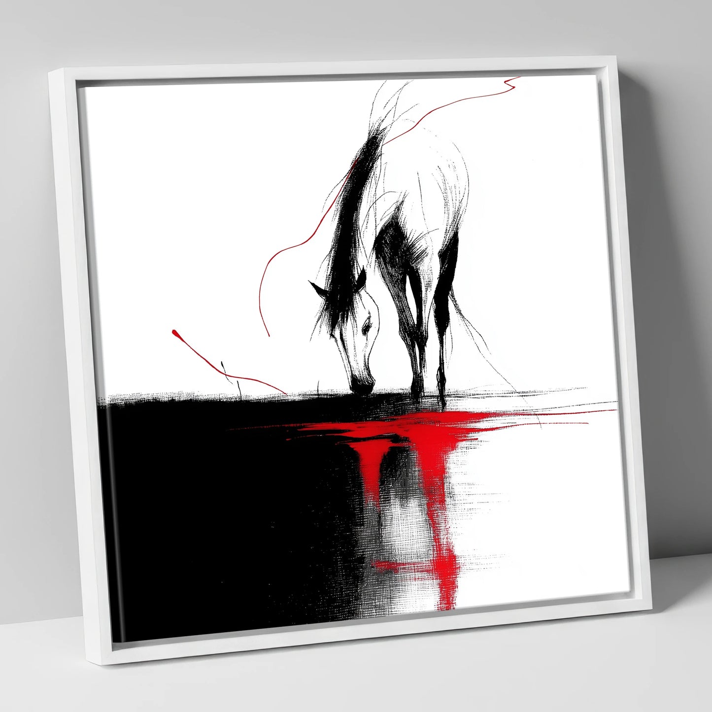 Crimson Reflection horse portrait canvas wall art in white frame
