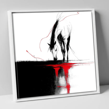 Crimson Reflection horse portrait canvas wall art in white frame