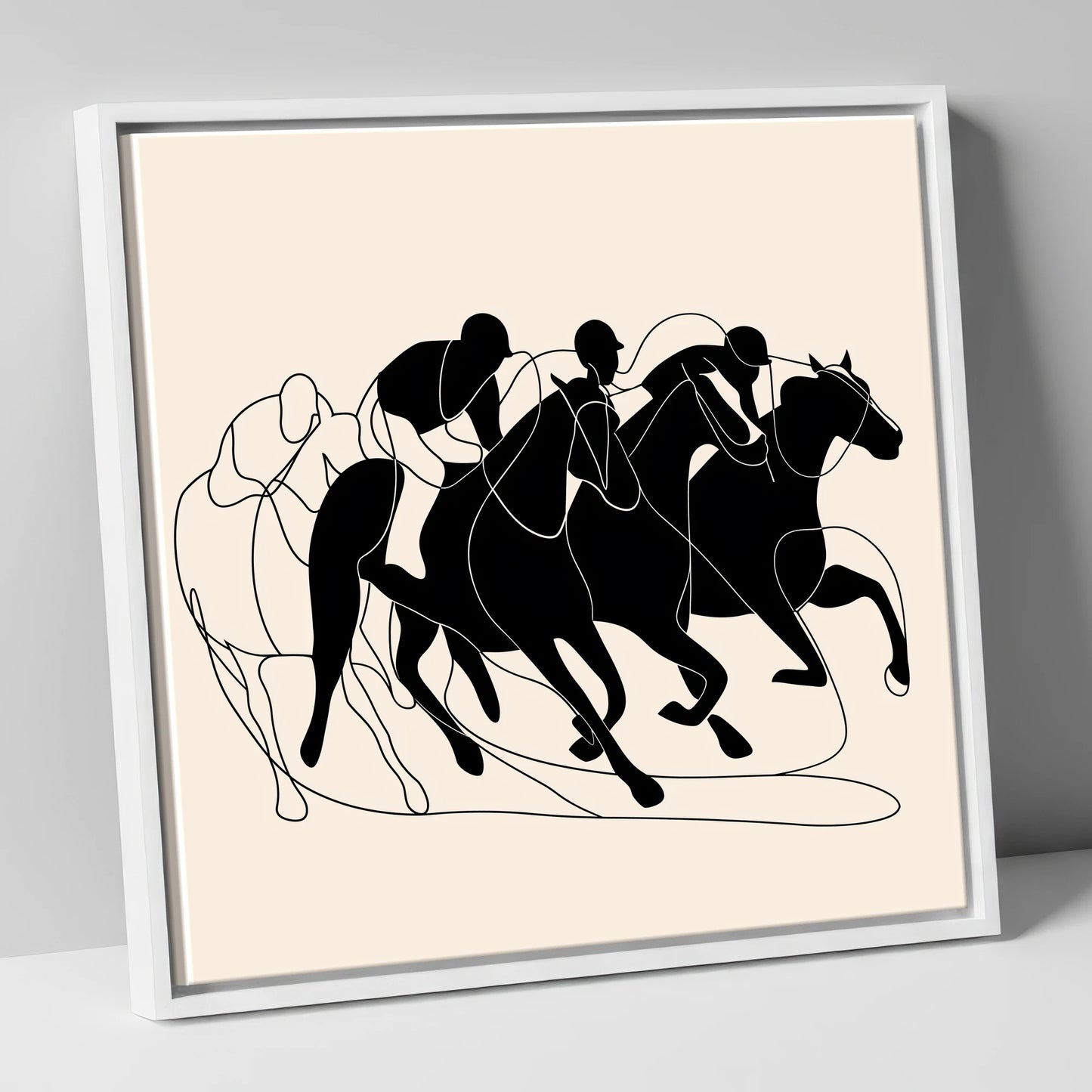 The Homestretch racing horse canvas wall art in white frame