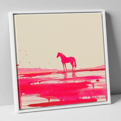Magenta Horizon Reflection horse landscape canvas wall art in white frame